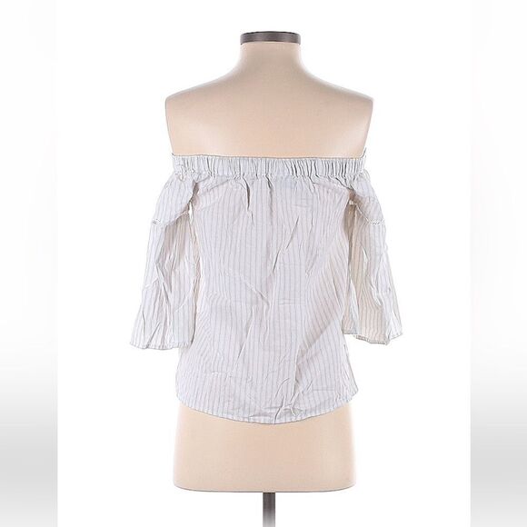 Abercrombie & Fitch Off The Shoulder Top Blouse White Grey Striped - Picture 3 of 3